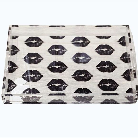 At Home Black Lip Print Decorative Acrylic Tray w/Handles - Picture 2 of 8